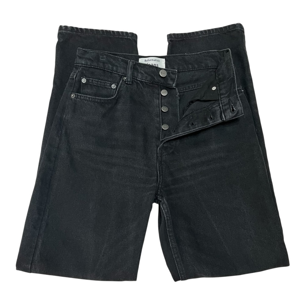 Reformation Black Seattle High Rise Button Fly Straight Leg Denim Jeans Women 26 - Picture 7 of 11